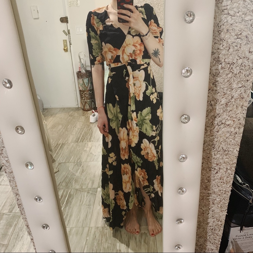 Reformation Black and Yellow Floral Maxi Dress